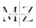 Black text 'MZ PLUGGED IT' on a white background
